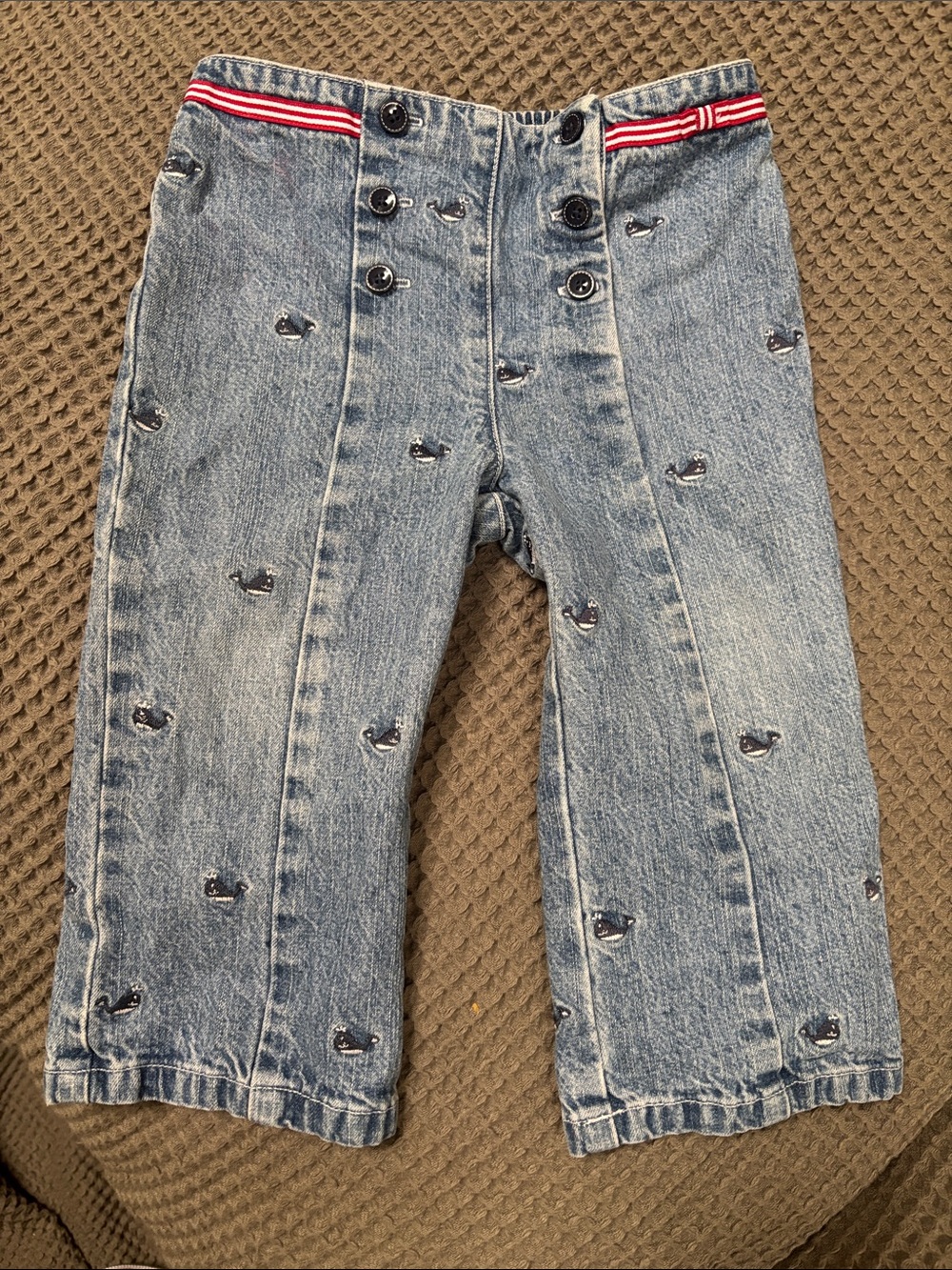 Toddler Whale-Embroidered Denim Jeans with Stripe Waist - Picture 11 of 14